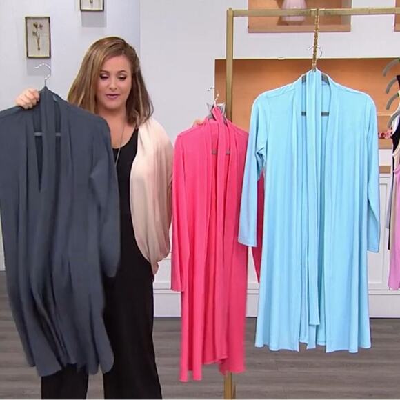 Retreat by Rhonda Shear Ribbed Knit Robe Duster Blue NWT Size M - Picture 4 of 4